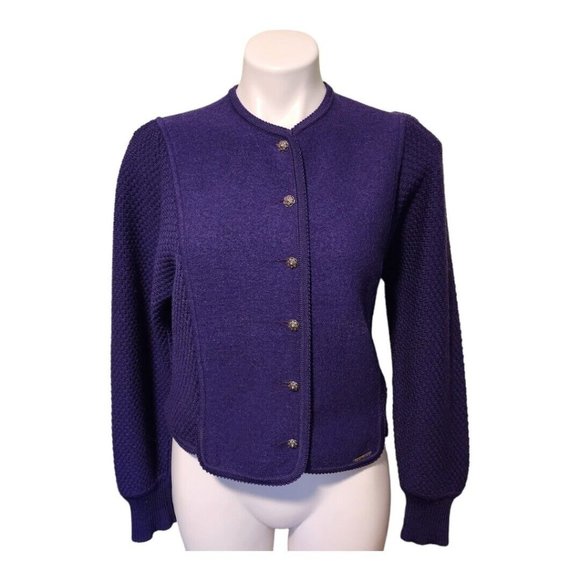 Geiger Wool Cropped Women's Blazer Jacket EU 34 USA Small Vintage Purple Button - Picture 10 of 10